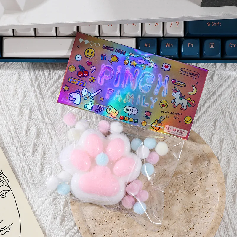 Cat Paw TPR Handmade Soft Pinch Squeeze Toy Squishy Mochi Fluffy Stretchy Flocked Foot Paw Rebound Squishy Decompression Toys