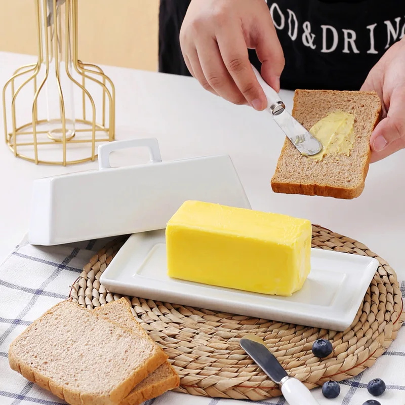 Savall HoReCa color Butter dish with cover Cheese Dessert box Rectangular ceramic porcelain plate  ceramic porcelain