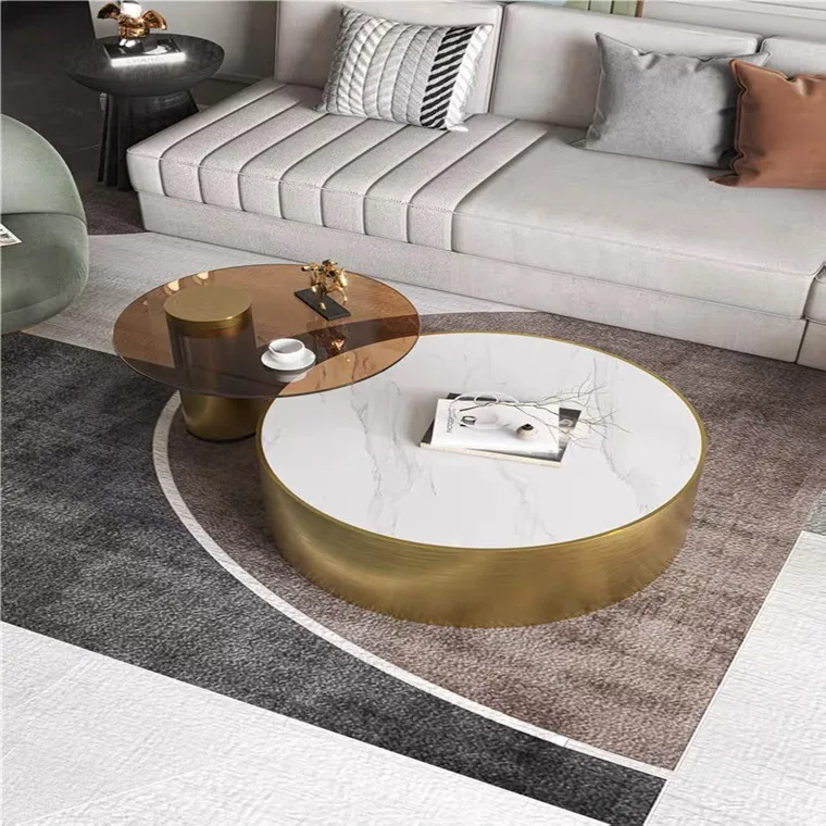 Modern light luxury rock board coffee table Nordic minimalist metal marble small apartment side table tea table combination