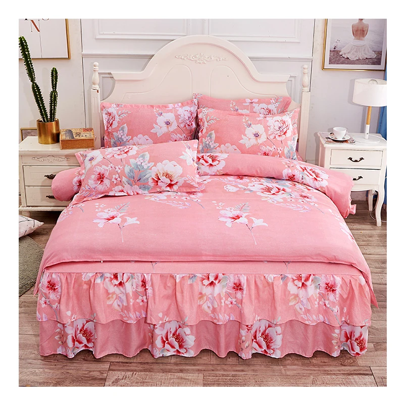 Hot Selling 100% Polyester Home Japan&Korea Style Massage Bed Skirt Sheet Set with Quilt Cover and Pillowcases