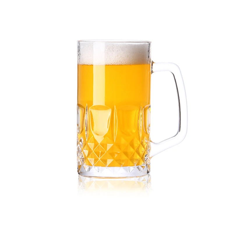 18oz wholesale Transparent wine beer mug glasses white custom logo beer glasses Cup with handle