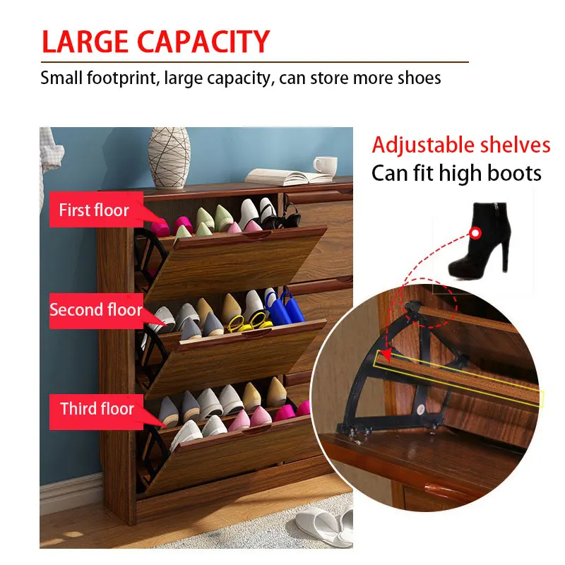 Low Price Living Room Furniture Shoe Racks Adjustable Wooden Shoe Cabinet Sliding Door Entryway Home Easy Assembly Shoe Cabinet