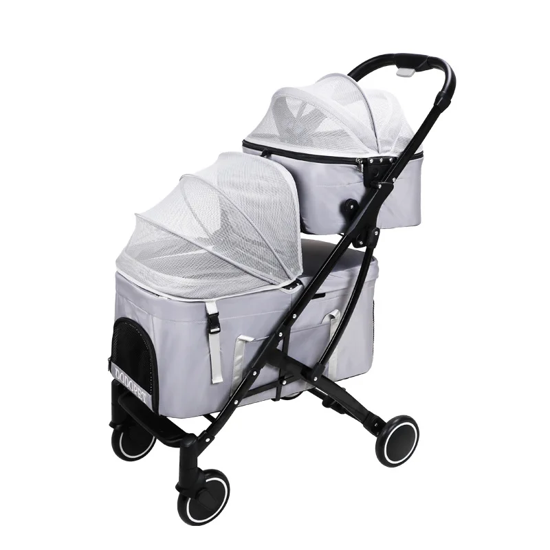 Pet Twin Double Stroller Cat Dog Foldable 4-Wheel Travel Carrier
