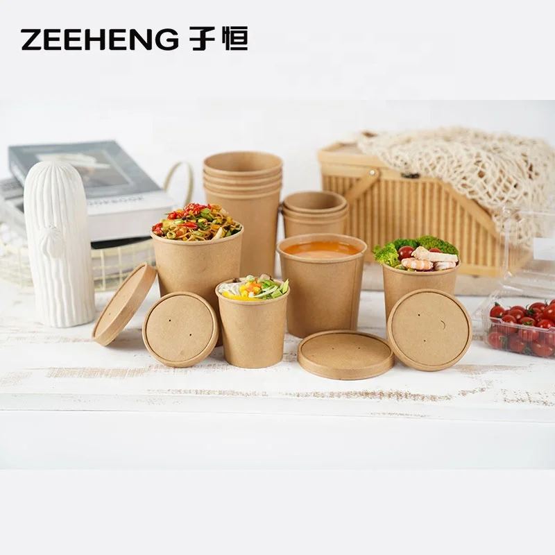 Disposable Container Noodle Cup Kraft Custom Printed Paper Hot Soup Bowl