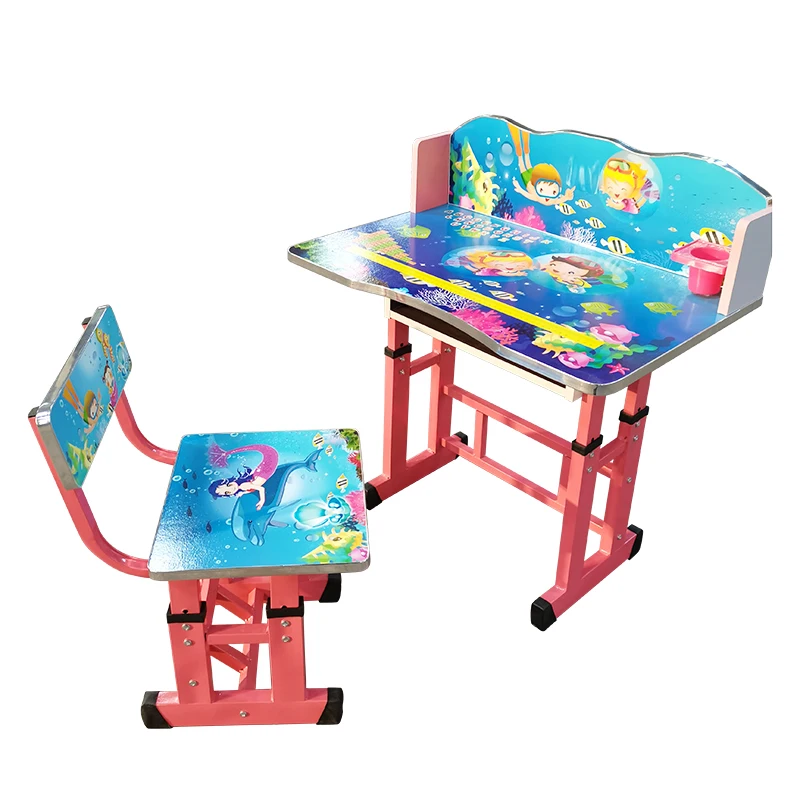 Wholesale Modern School Furniture Plastic Height Adjustable Kids Study Table and Chair Set Reading Table for Kids Children 15mm