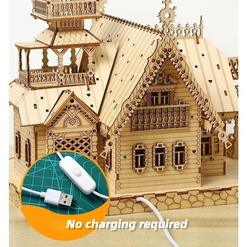 Retro Villa Castle Shaped Wood Crafts Ornaments 3d Wooden Jigsaw Puzzles Diy Handmade Assemble Cottage House Building Model Kit