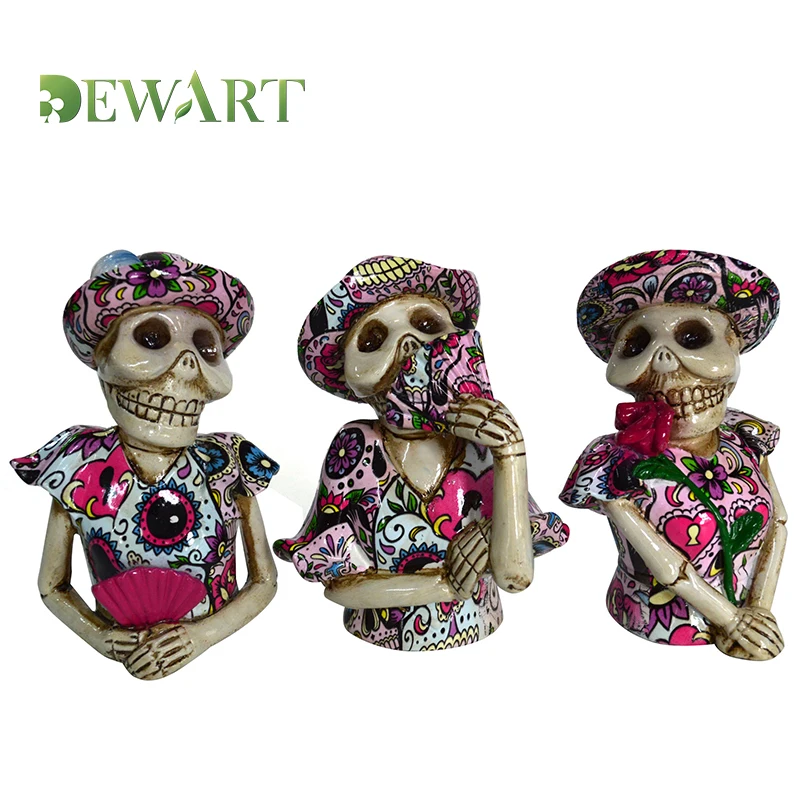 Promotional Custom Large Small Resin Decorative Skull Head Figurine Statue Toy Doll Wholesale Resin