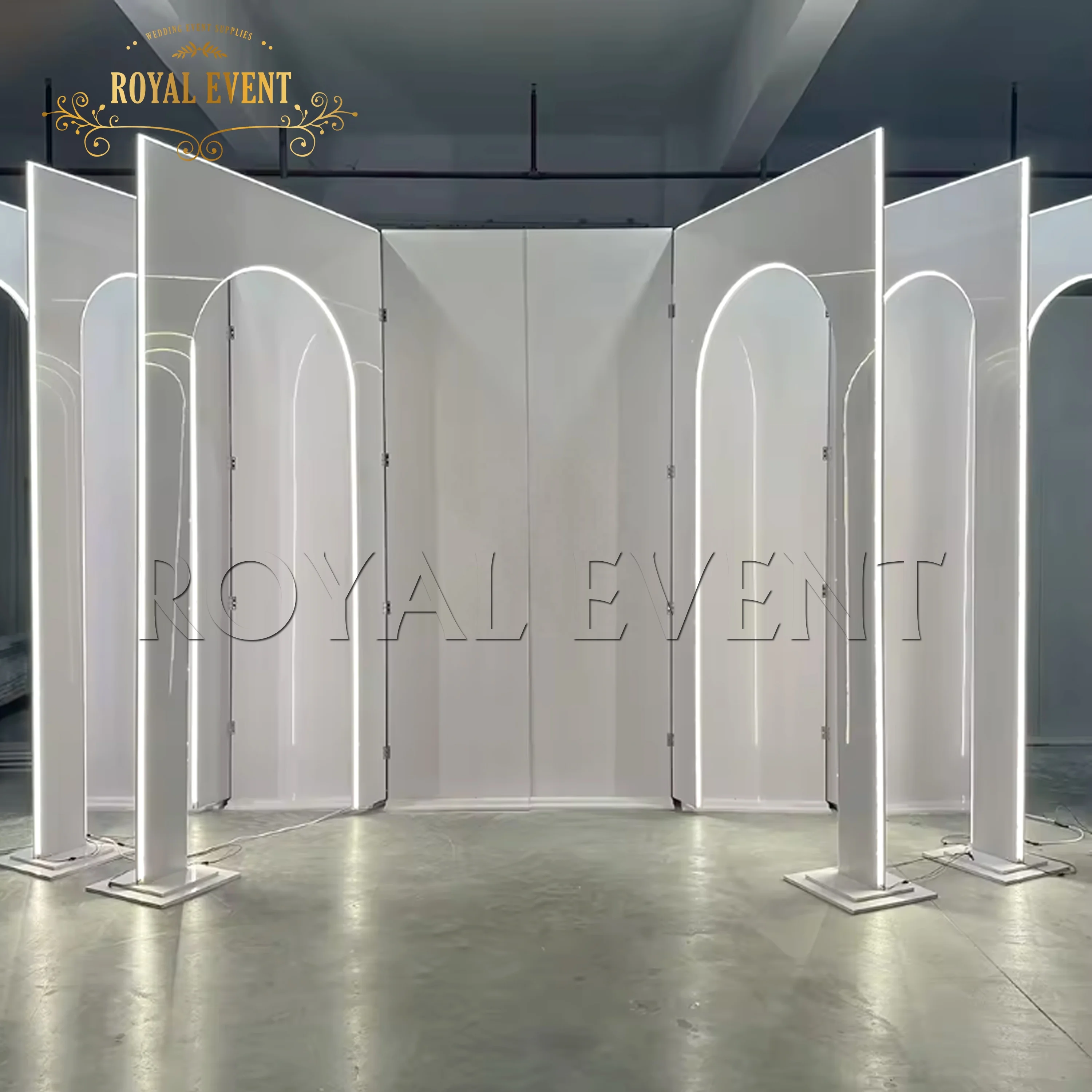New design open arch backdrop with light white acrylic arch wedding background event backdrop stand for party