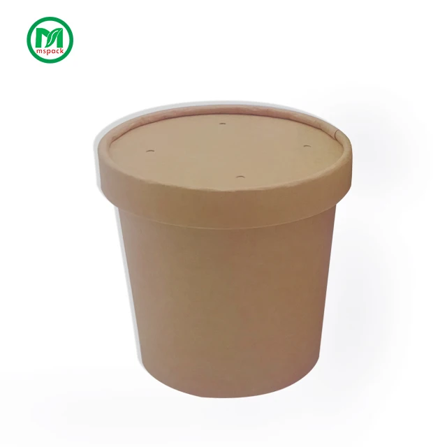 Custom Logo Take Away Packaging Kraft Paper 16oz 26oz 32oz Porridge Pasta Paper Soup Cup