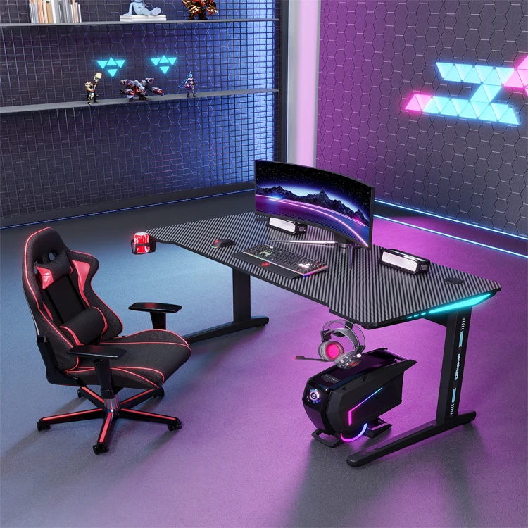 YZ 2023 Hot Selling High Quality Motorized Height Adjustable Computer Desk Electric Gaming Table Pc Desk Led