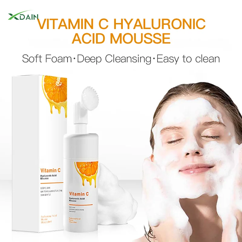 Customized LOGO Face Wash Facial Cleanser Acid Hyaluronic Acid Cleansing Foam Mousse Face Wash Vitamin C Remover Mousse