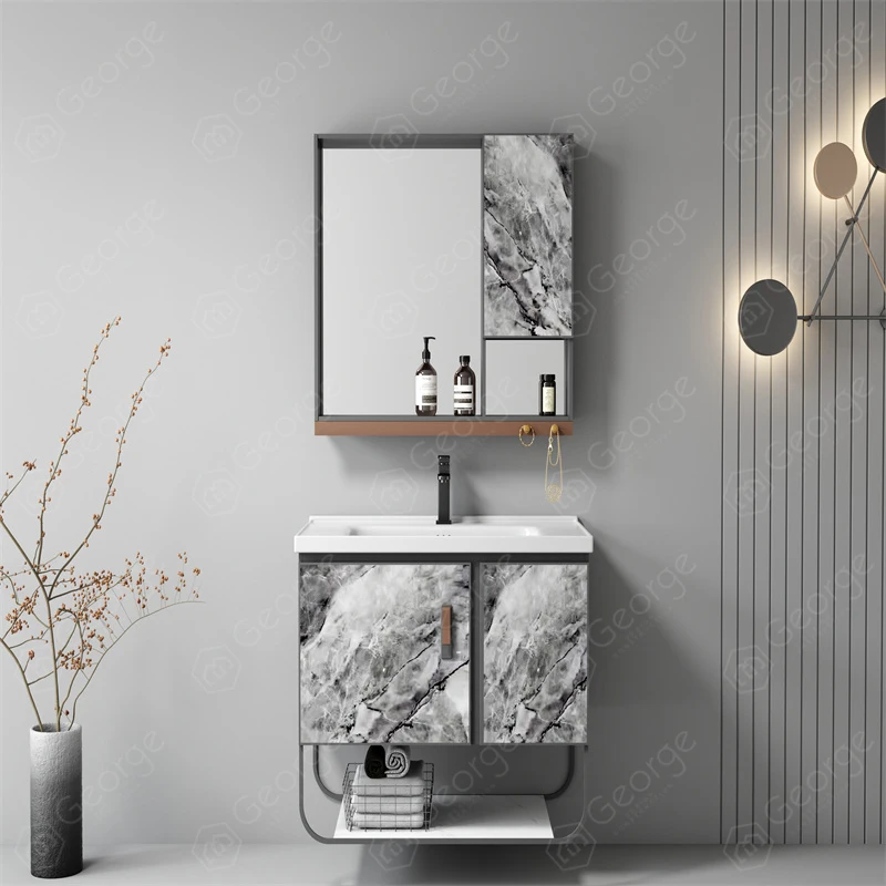 Bathroom equipment modern style bath vanity wall-hung bathroom cabinet wash basin aluminum cabinet  L6603