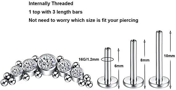 Custom wholesale ASTM F136 titanium G23 Internally Threaded Tragus Shiny Earring Jewelry Set