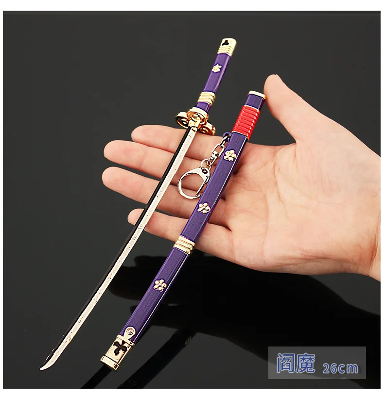 26cm New Design 6 Color High Quality Mini Sword the Blade of Roronoa Zoro Alloy Model Keychains As Promotion Gift