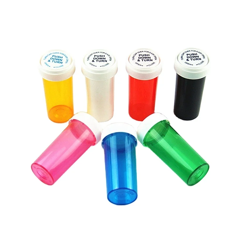 Wholesale 6dr-60dr Child-resistant Colorful Squeeze Jars Reversible Cap Small  Medical Bottles Squeeze Side Vial