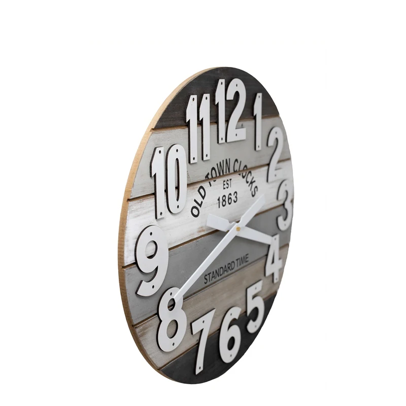 Farmhouse Decor Arabic Numerals Rustic Chic Style Wooden Round  diy wall  word clock