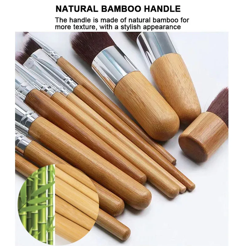 Factory High Quality Synthetic Bristles Makeup Brush Set 11 PCS Natural Bamboos Handle Vegan Cruelty Free Beauty Tool Brushes