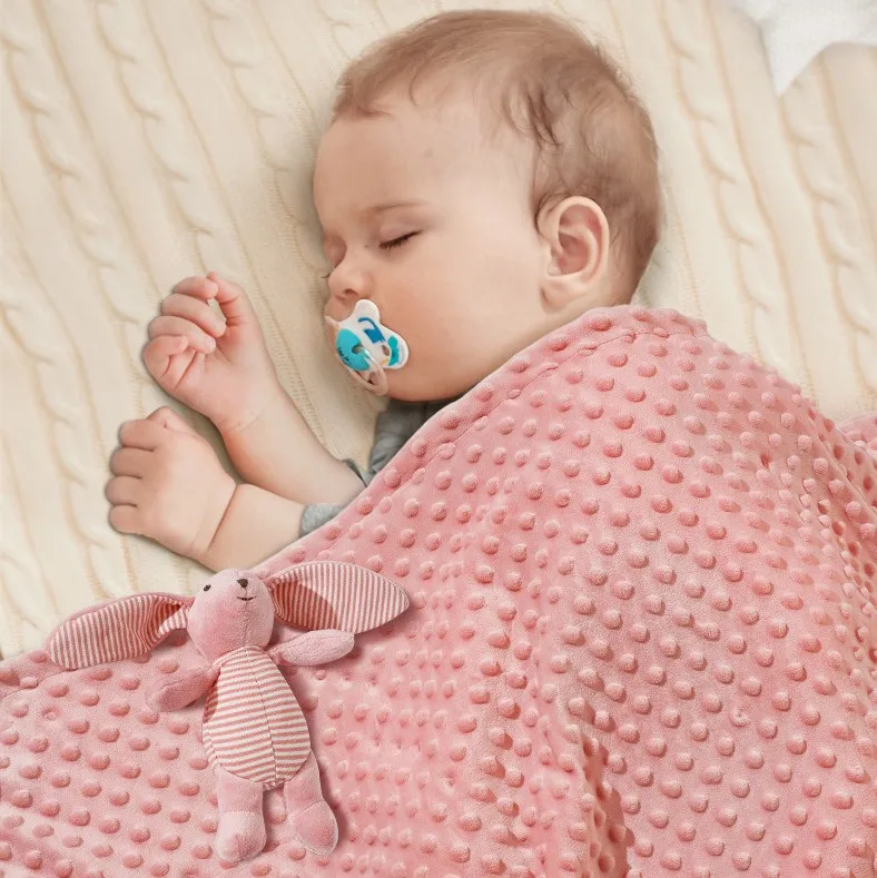 Custom 100% Polyester Dot Minky New Style Soft Baby Blankets Baby Fleece Plain Security Blanket Fleece Others Blanket