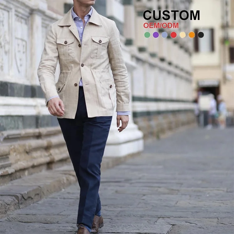 OEM Custom Design Casual Linen Jacket Vintage Gentry Decoration Coat Hunting British Bomber Jacket