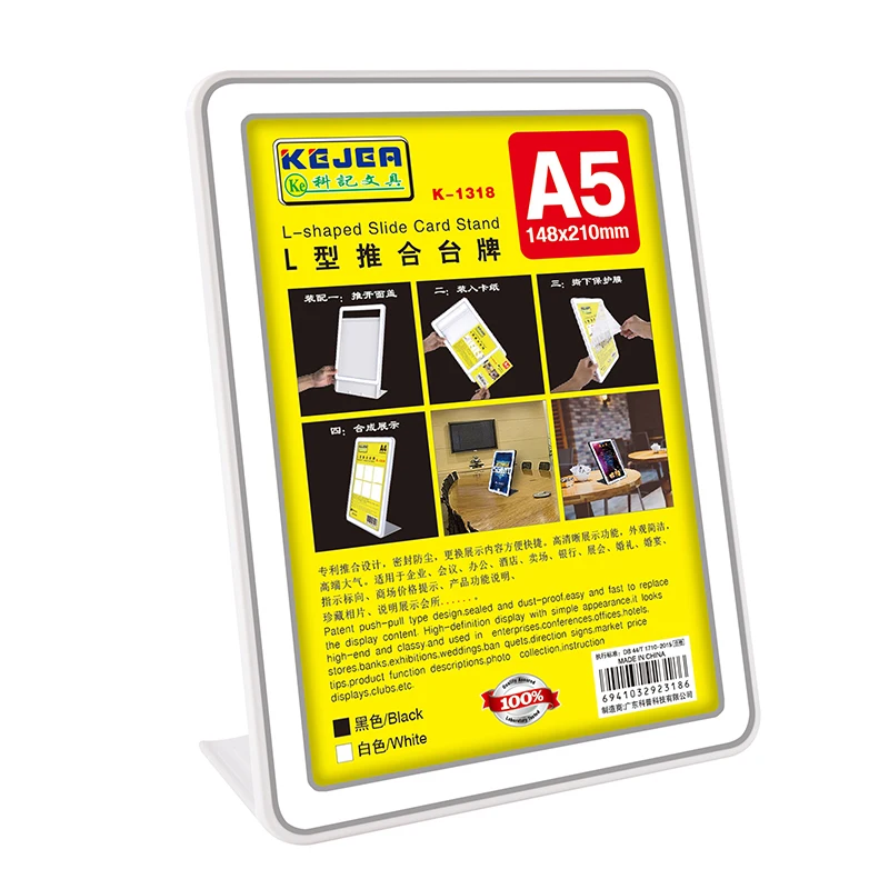 Manufacturer Sales Durable  L Shaped Slide Card Holder Sign Holder Stand A5 White