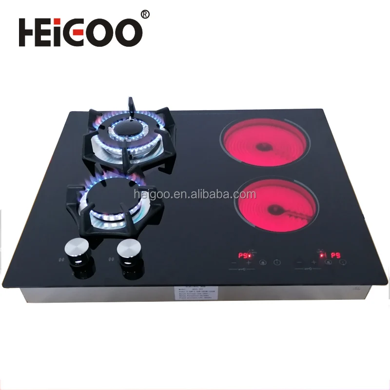Commercial Restaurant Indoor Portable Countertop and Built In 4 Hybrid Burners Gas Stove Induction Ceramic Cooker Hob Burner