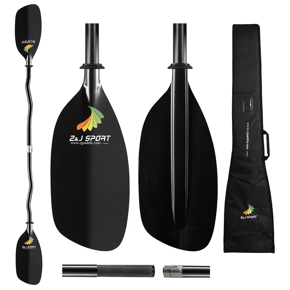 ZJ Sport Paddle Wholesale  Full Carbon Fiber Blade Whitewater Paddle for Inflatable Canoe Boat  in 196-202 cm with Free Bags