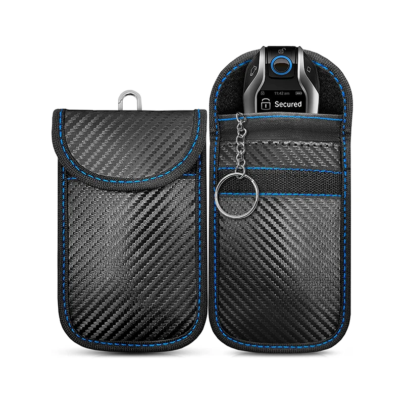 carbon fiber car key fob rfid signal blocking bag faraday box pouch anti theft faraday car key signal blocker faraday bag