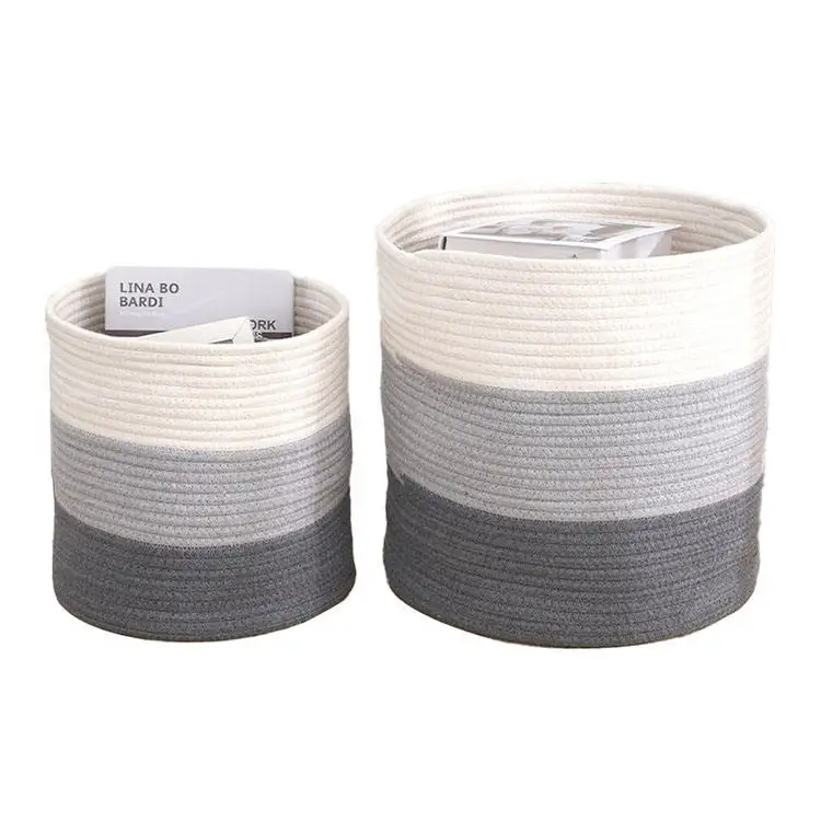 Large round cotton rope woven laundry fabric clothes storage basket for organizing