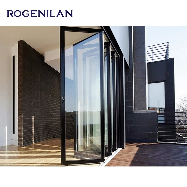 NFRC Exterior Folding Sliding Aluminum Doors Patio Bifold Door Black Accordion Bi Folding Doors with double glazing