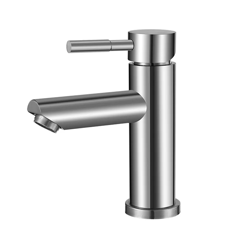 Stainless Steel 304 Curved Spout Mixer Brushed Hot and Cold Water Basin Faucet