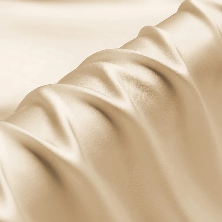 Light gold color 100% mulberry silk fabric factory direct sale price 16mm charmeuse satin for high quality sleepwear