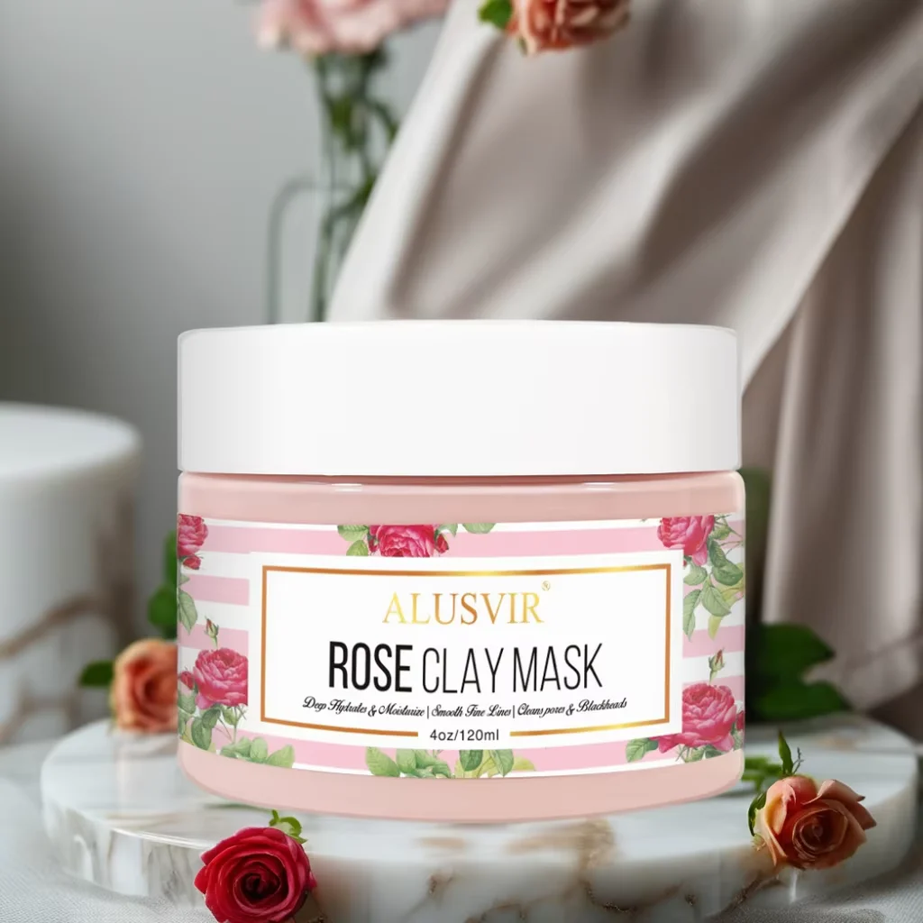 In Stock Rose Cleansing Kaolin Mud Mask Private Label Skincare Acne Treatment Brightening Whitening Pink Turmeric Clay Face Mask