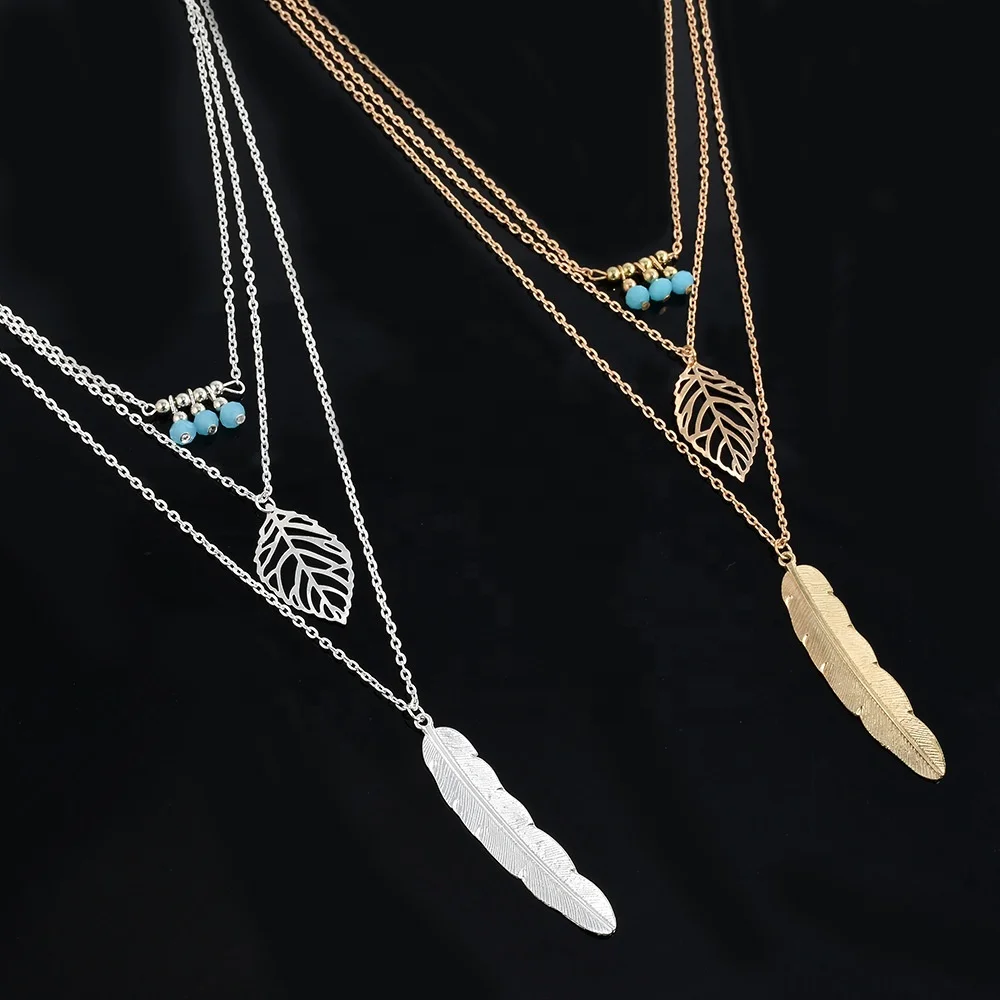 2024 Wholesale bo ho leafs pendant gold plated jewelry necklace layered for women fine jewelry necklaces