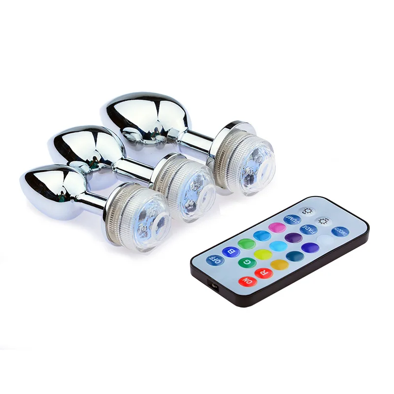 Metal Stainless steel Butt Plugs With LED Light  Anal Sex Toys Kit for Starter Beginner With Remote wireless control