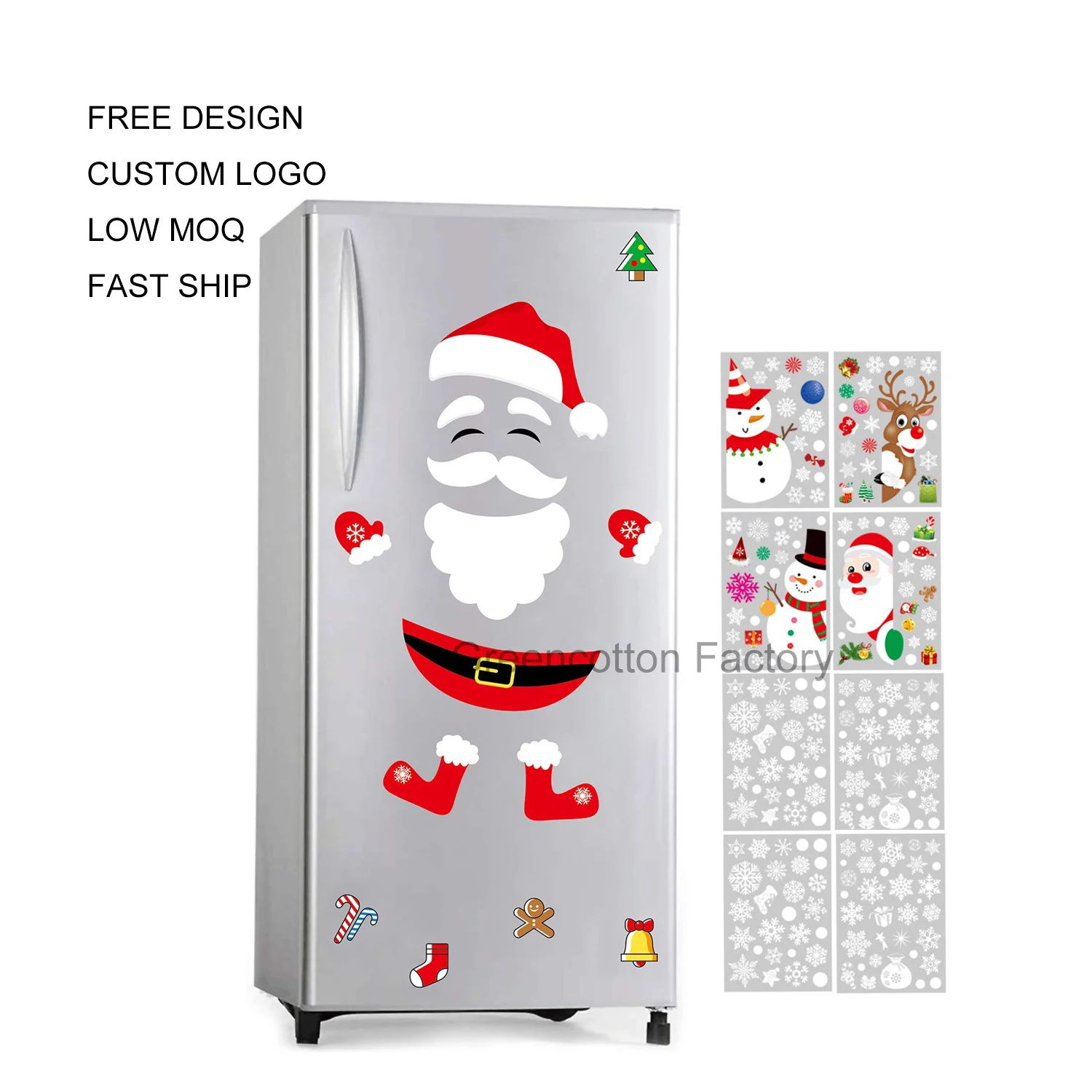 Custom Logo Santa Claus Fridge Magnet Refrigerator Stickers Christmas Decoration Window Scratch Free Set of 18 Parts  8 Stickers