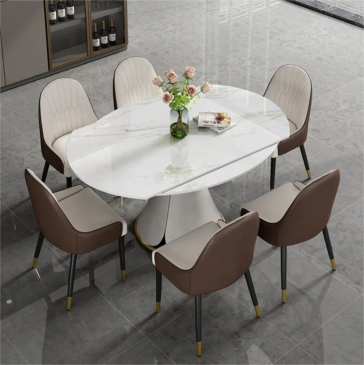 luxury round extendable dining table modern chairs for dinning table dining table set 6 seater