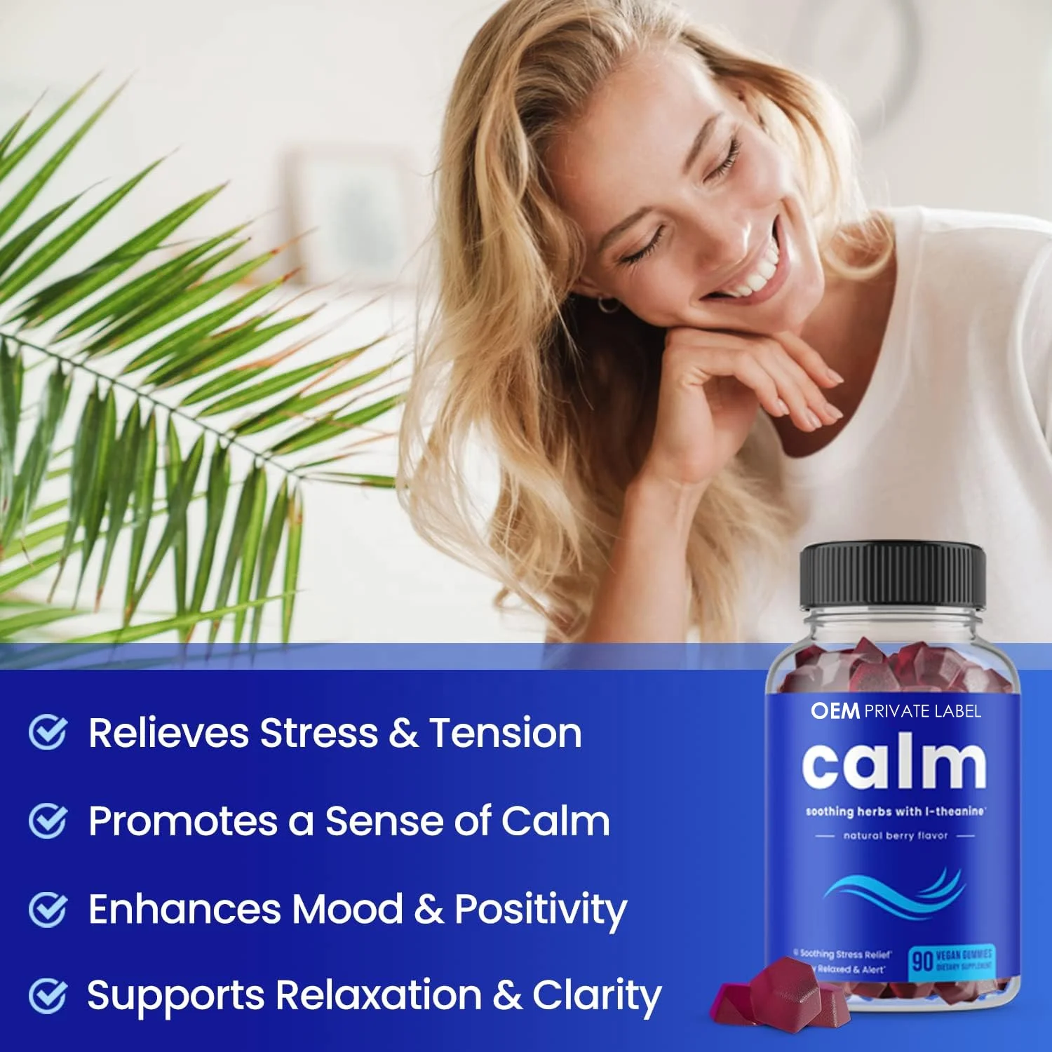 Ashwagandha Calm Gummies Stress Supplement with Ashwagandha L-Theanine, GABA Vitamin B6 Supports Mood Focus Stress Relief Vegan