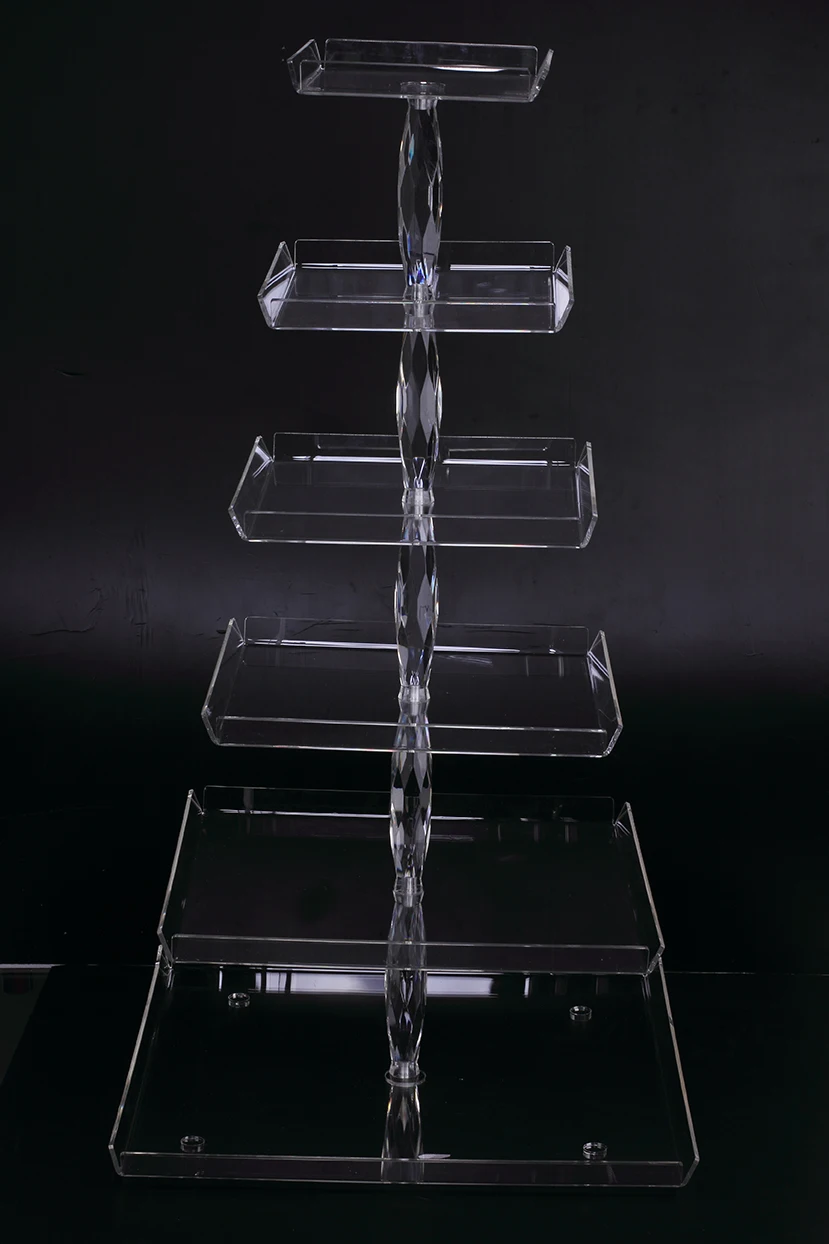 popular 6 layer Acrylic decoration square wedding cake stands floating cup cake stand