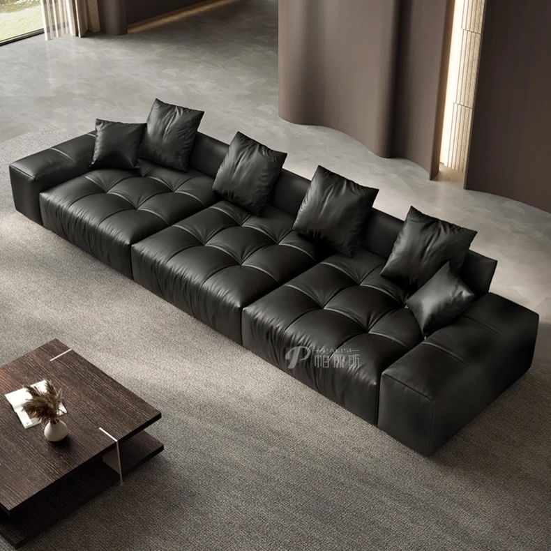 Modern minimalist top leather modular sofa set living room furniture customs faux leather sectional sofa+ottoman