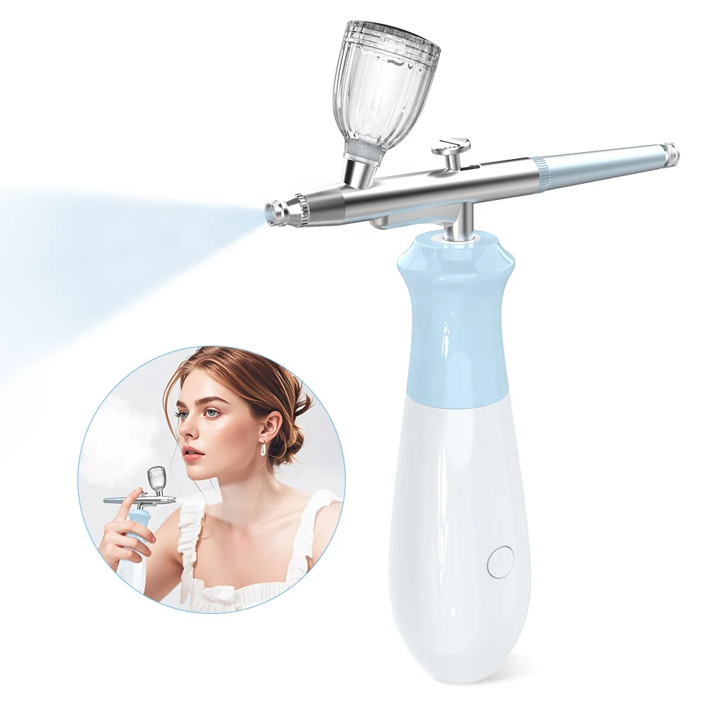 Custom Private Label Portable Airbrush Tanning Compressor Kit Mini Face Painting Airbrush Tattoo Nail Nano Mist Beauty Device