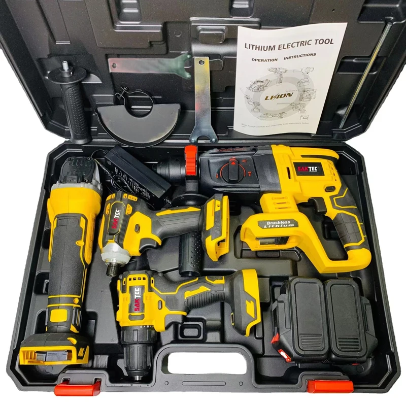 Cordless Tool Combo Set 4pcs in 1 Impact Wrench Angle grinder Hammer Drill Power Tool Set Combo Kit