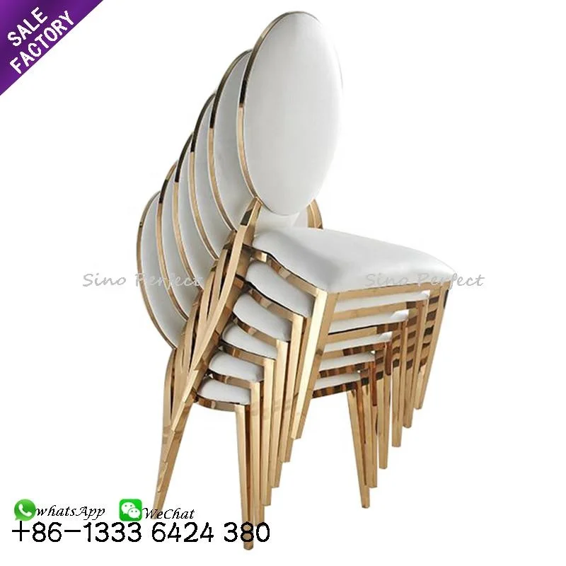 Wholesale Modern Stackable Stainless Steel Furniture Gold Oval Back Dining Chair (62412530911)