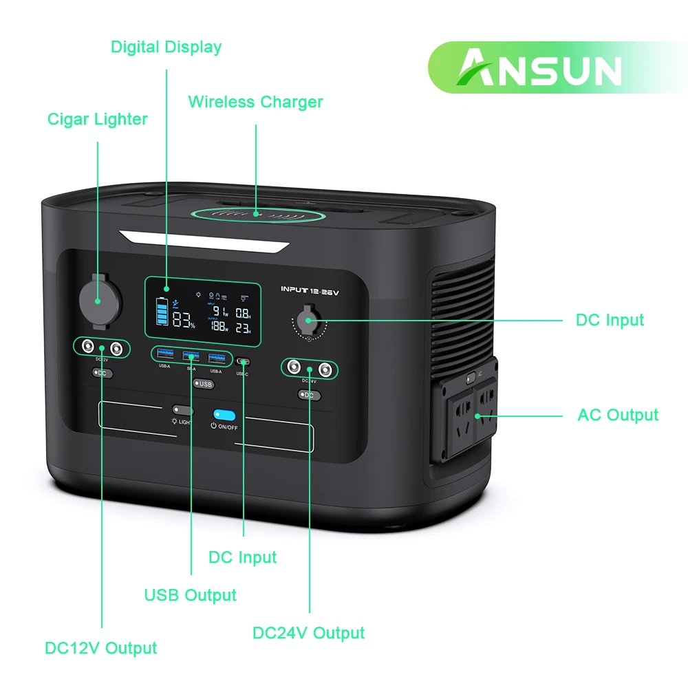 Ansun Hot 1000W power bank station portable charger with pd100w fast charger