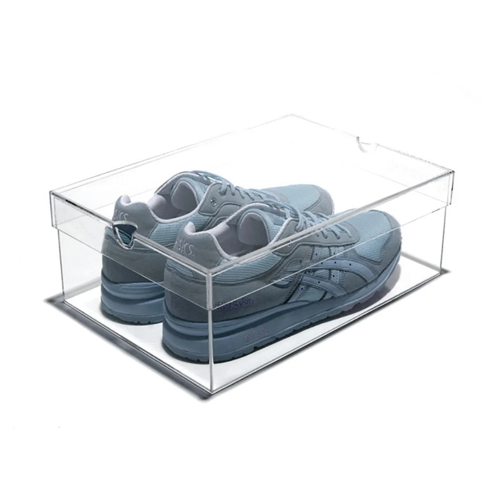 Spring Sign high heel plastic stackable schuhe clear transparent nike front acrylic shoe box display wit lid