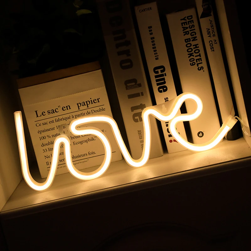factory Indoor Christmas Wedding LED Neon Lights Love Shape Night Light Sign Lamp Battery box USB Double Powered Nightlight