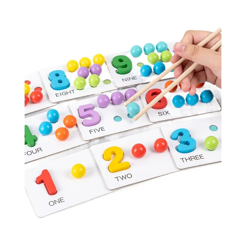 Wooden Numeral Cognitive Arithmetic Puzzle Early Education Toy Clip Bead Arithmetic Pairing Soft Silicone Toy