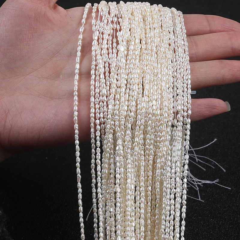 Wholesale white tiny 2mm rice shape loose freshwater pearl beads strings