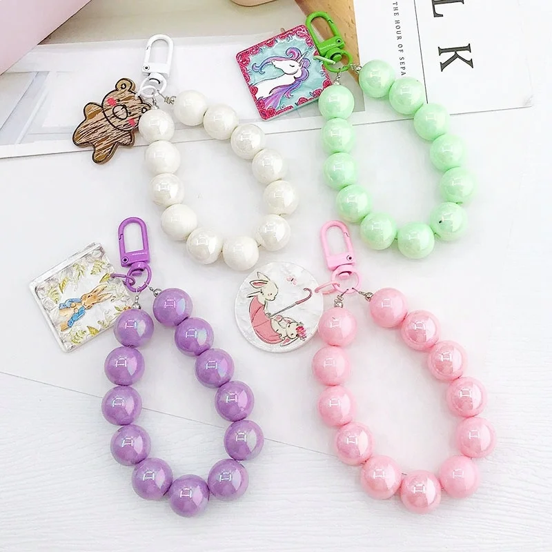 Best sale kawaii Beads bracelet keychain  acrylic Beads Bracelet wristlet other key chain for accessories