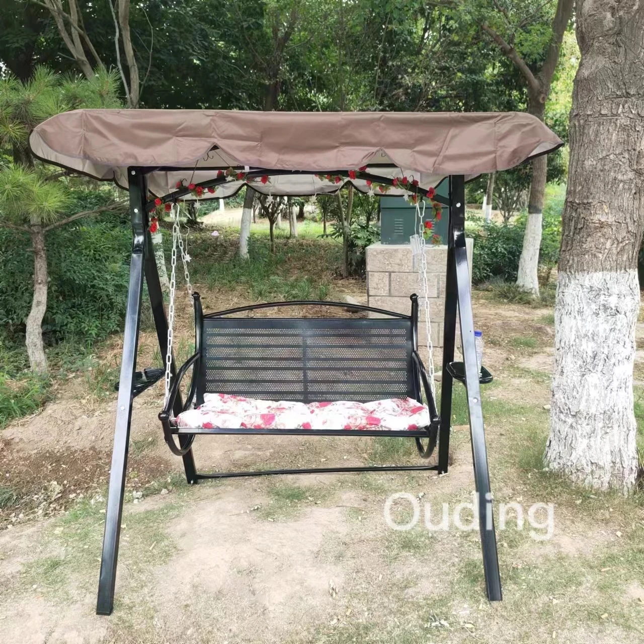 Patio Steel Two/Three Person Canopy Swing Chair Hammock Seat Cushioned Comfortable Seats Garden Swing