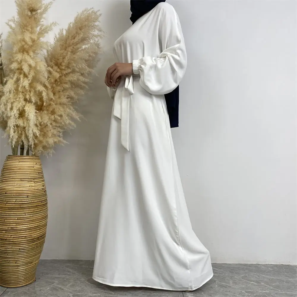 6673# New Simple Elegant Solid Color Ladies Dresses Nida Fabric Dubai Women Muslim Dress Worldwide Shipping Wholesale Clothing